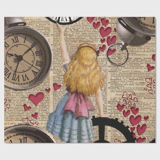 Papier Cadeau Alice au pays des merveilles voyageant à temps (Plat)