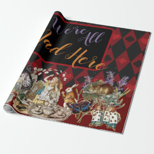 Papier Cadeau Alice Aventures avec le Chat de Cheshire Fou de Wo