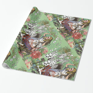 Papier Cadeau alice cartes d'aventure merveilleux chapeau lapin