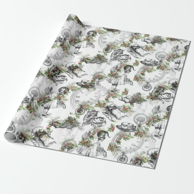 Papier Cadeau Alice en papier d'emballage de rayure de houx du (Déroulé)