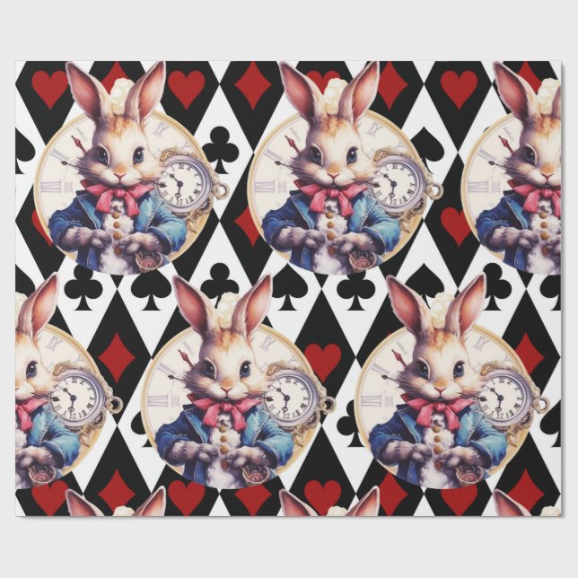Papier Cadeau Alice In Wonderland Rabbit and Card Thème (Plat)