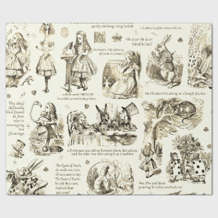 Papier Cadeau Alice in Wonderland Sepia Beige Toile Citations