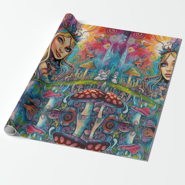 Papier Cadeau Alice psychédélique au pays des merveilles Thème d (Déroulé)
