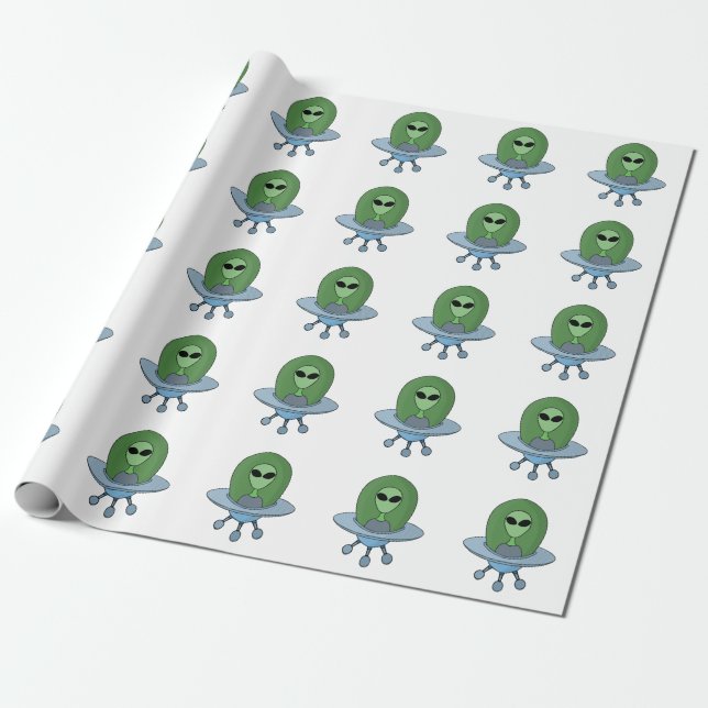 Papier Cadeau Alien dans son petit vaisseau spatial (Déroulé)