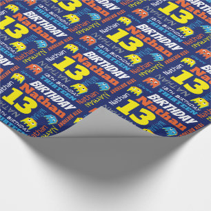 Papier Cadeau alien de jeu par pixels personnalisation de 13e an