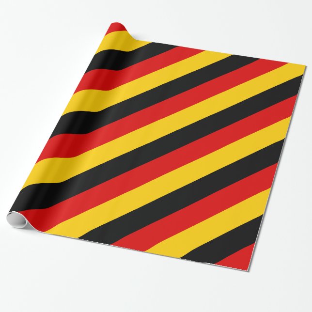 Papier Cadeau Allemagne : bandes dorées rouges noirs (Déroulé)