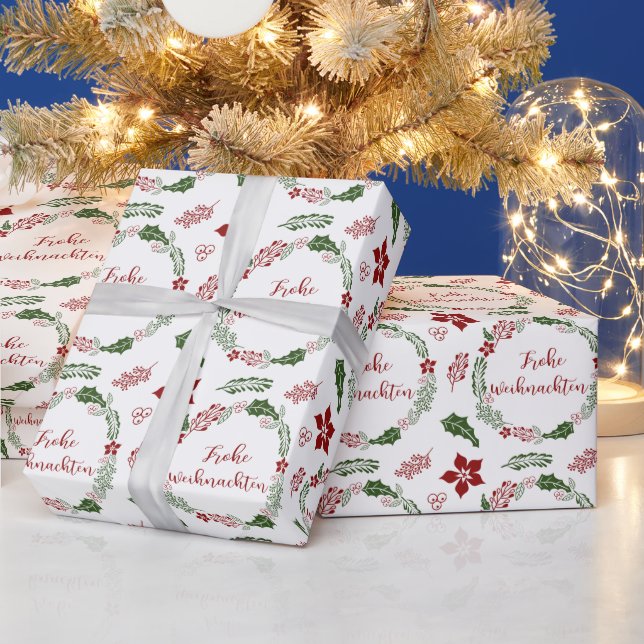 Papier Cadeau Allemand Merry Christmas Wreath, Frohe Weihnachten (Vacances)