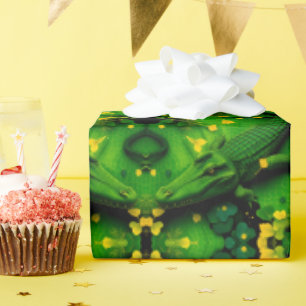 Papier Cadeau Alligator Crocodile Dragon Artistic Vert Jaune