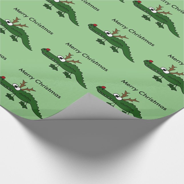 Papier Cadeau Alligator drôle de Noël comme renne (Coin)