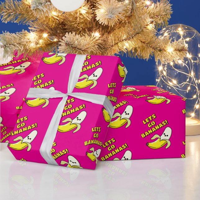 Papier Cadeau Allons-y bananes, rose vif (Vacances)