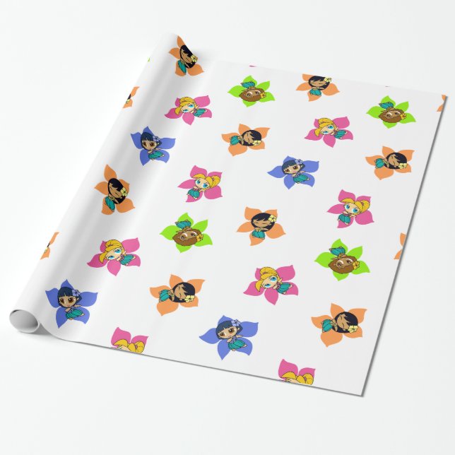 Papier Cadeau Aloha Honeys Hawaiian Hula Girl Wrapl Paper (Déroulé)