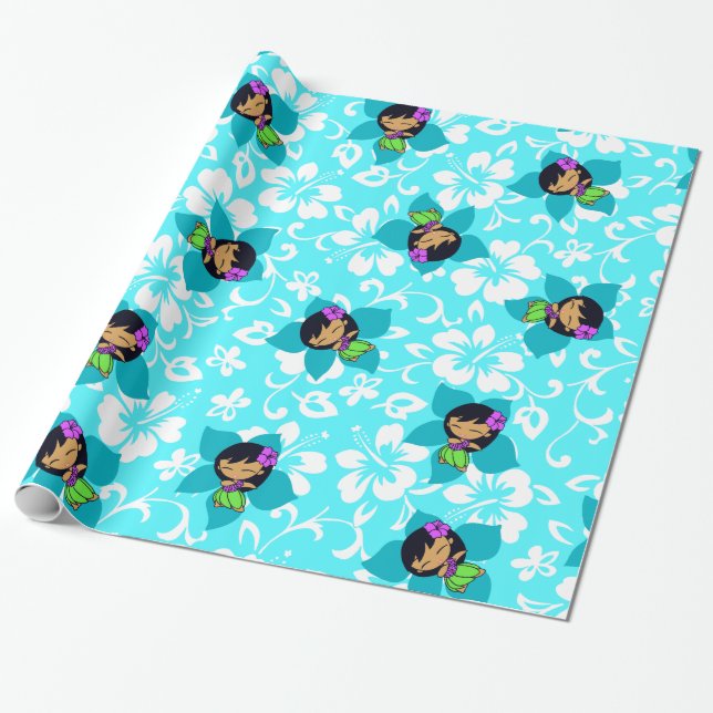 Papier Cadeau Aloha papier d'emballage hawaïen de fille de danse (Déroulé)