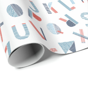 Papier Cadeau Alphabet en bleu rouge blanc