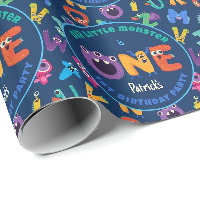 Papier Cadeau Alphabet Monstres 1er anniversaire Notre petit mon (Coin rond)