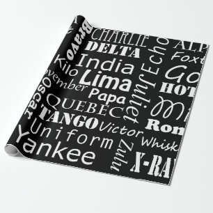 Papier Cadeau Alphabet phonétique Motif noir et blanc