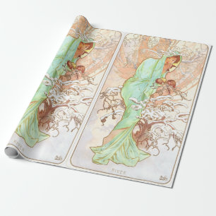 Papier Cadeau Alphonse Mucha Hiver Vintage Art Nouveau peinture