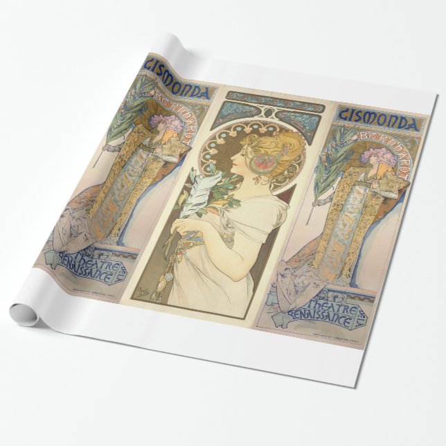Papier Cadeau Alphonse Mucha - peinture de Sarah Bernhard (Déroulé)