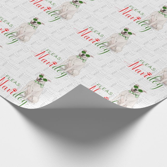 Papier Cadeau Amant chien de Noël Blanc Chien taureau (Coin)
