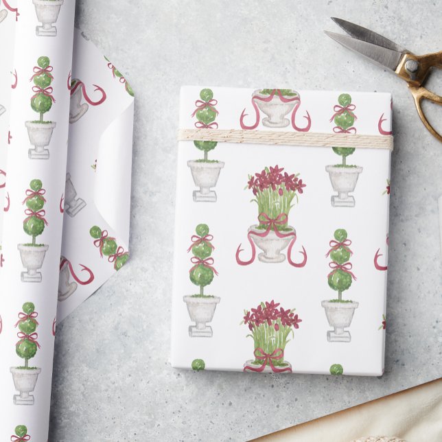 Papier Cadeau Amaryllis Bourgogne et Noël Topiaire (Créateur téléchargé)