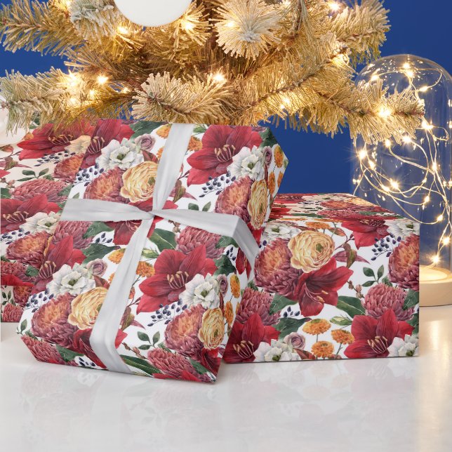 Papier Cadeau Amaryllis et Chrysanthèmes Motif floral (Vacances)
