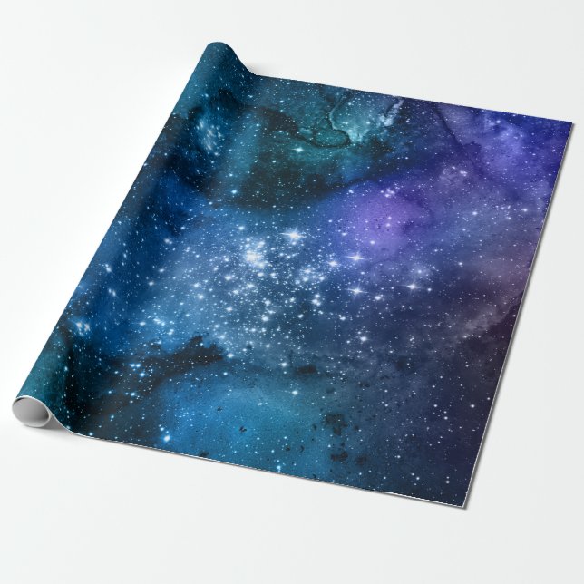 Papier Cadeau Amateurs de galaxie Starry Space Blue Sky White Sp (Déroulé)