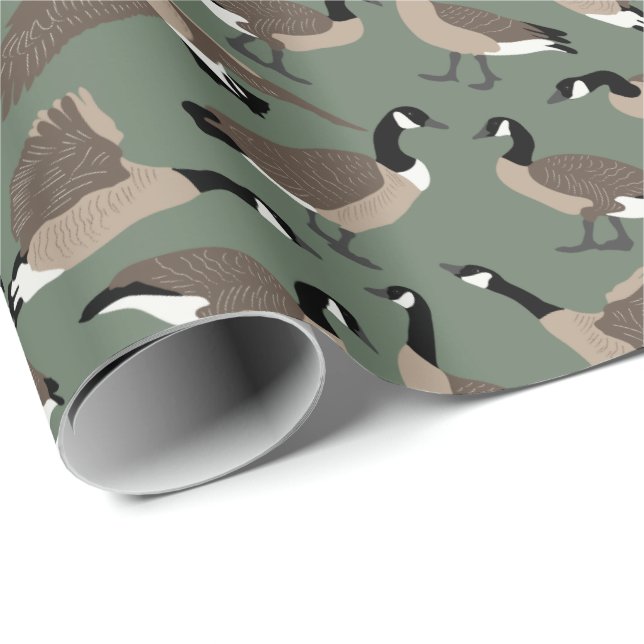 Papier Cadeau Amateurs d'oiseaux Canada Oies Motif Sage Green (Coin rond)
