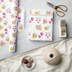 Papier Cadeau Ambiance romantique Coeurs illustrations Motif