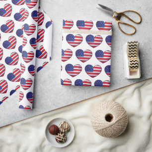 Papier Cadeau America Flag American USA Heart Motif