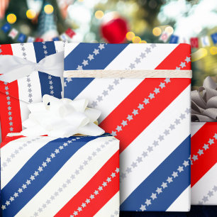 Papier Cadeau Américaine Rouge Bleu Blanc Étoiles & Rayures