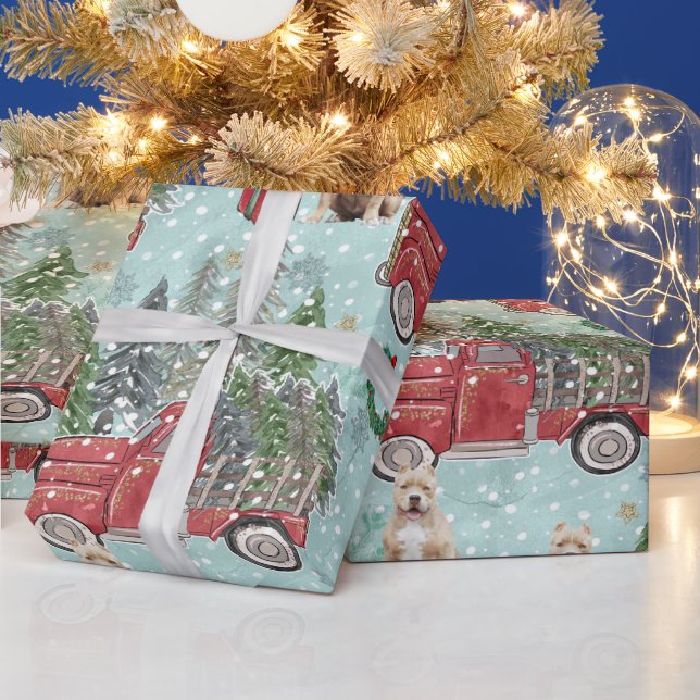 Papier Cadeau American bully dog Red Christmas Truck Festive (Vacances)