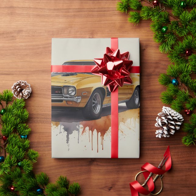 Papier Cadeau American Classic Yellow Car (Cadeau de vacances)