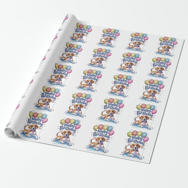 Papier Cadeau American English Foxhound avec ballons Anniversair (Déroulé)