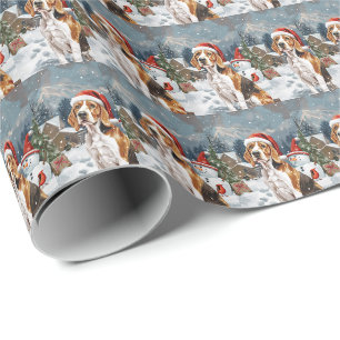 Papier Cadeau American English Foxhound Chien hiver Noël Joie
