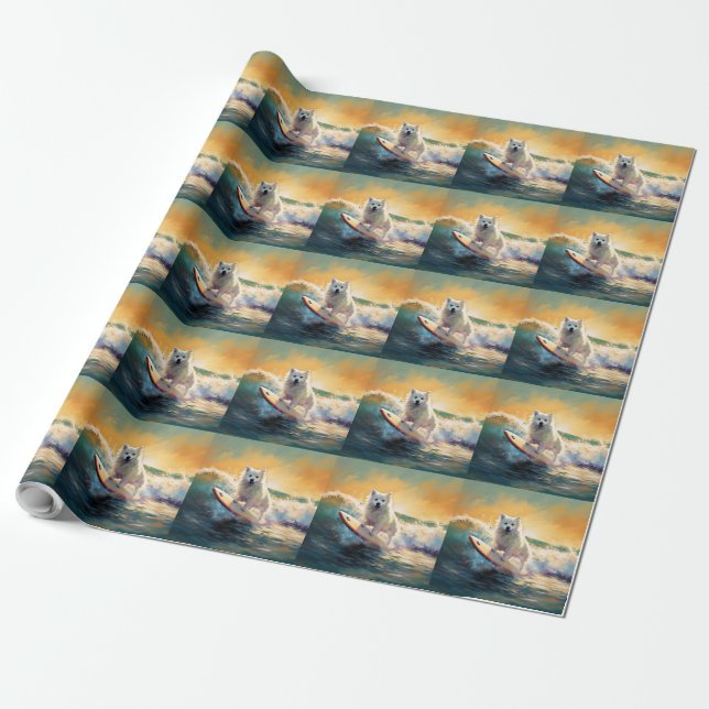 Papier Cadeau American Eskimo Beach Surf Peinture (Déroulé)