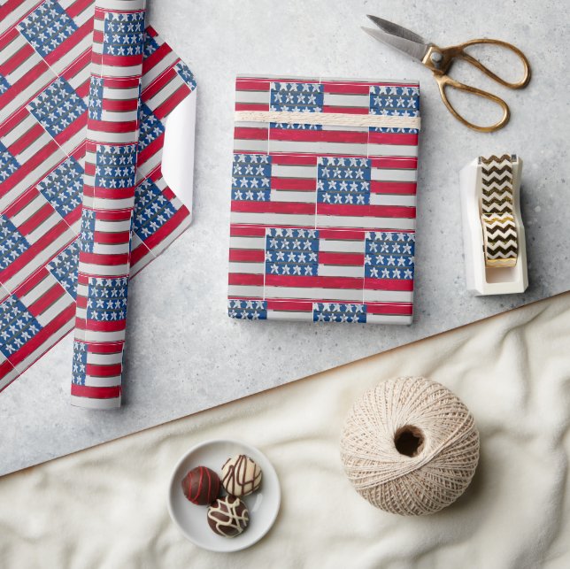 Papier Cadeau American Flag Painted On Wooden Pallet (Artisanat)