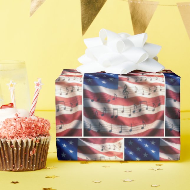 Papier Cadeau American Flag With Musical Notes (Fête d'anniversaire)
