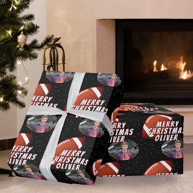 Papier Cadeau American Football Ball Joyeux Christmas Boy Photo (Créateur téléchargé)