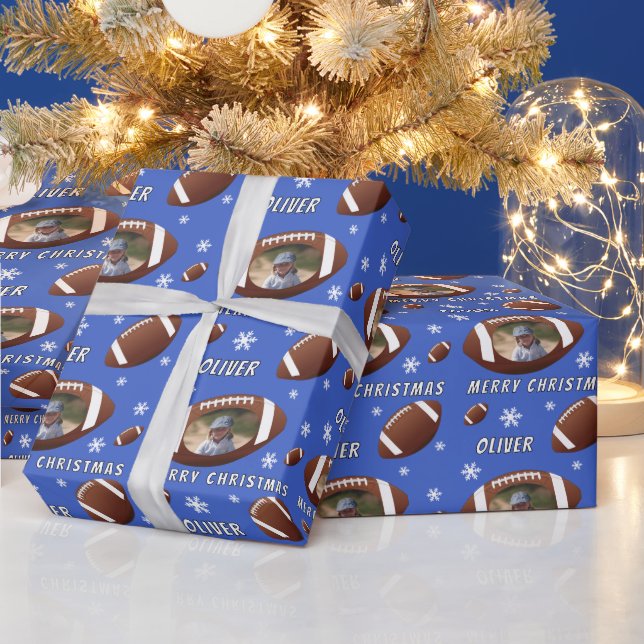 Papier Cadeau American Football Ball Joyeux Noël Photo (Vacances)