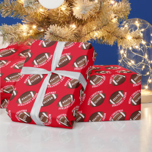 Papier Cadeau American Football Balls Nom Red Christmas