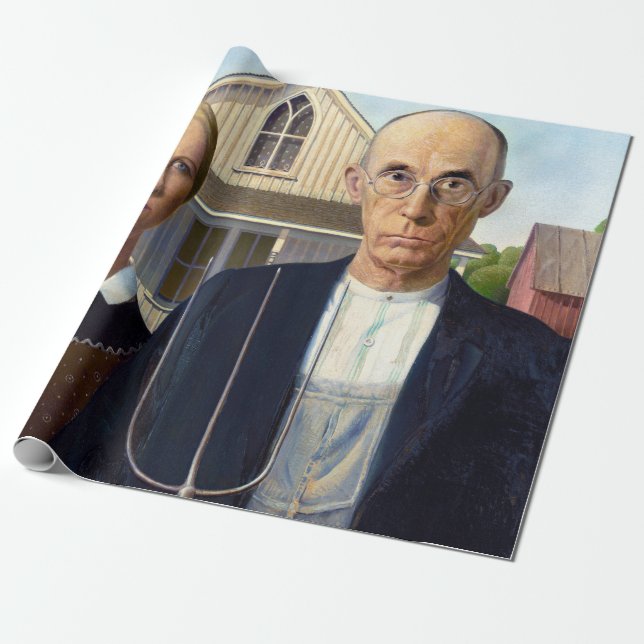Papier Cadeau American gothique classique peinture Grant Wood (Déroulé)