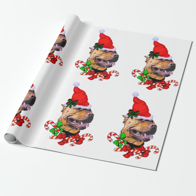 Papier Cadeau American Pit Bull Terrier Noël (Déroulé)