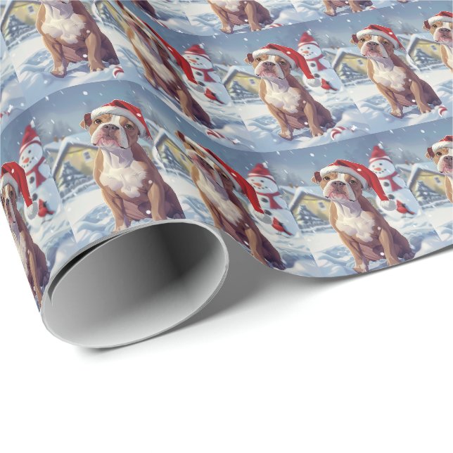 Papier Cadeau American Staffordshire Winter Wonderland Noël (Coin rond)