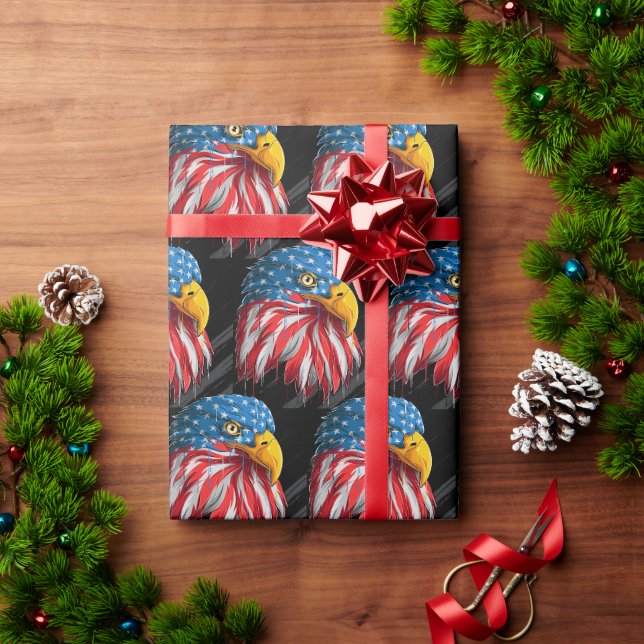 Papier Cadeau American USA Flag Bald Eagle Bird Patriotique (Cadeau de vacances)
