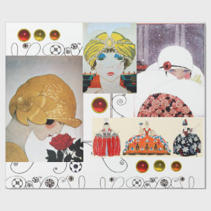 PAPIER CADEAU AMIE AVEC ROSE ROUGE, STUME DE BEAUTÉ ART DÉCO