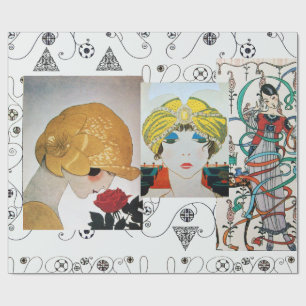 PAPIER CADEAU AMIE AVEC ROSE ROUGE, STUME DE BEAUTÉ ART DÉCO