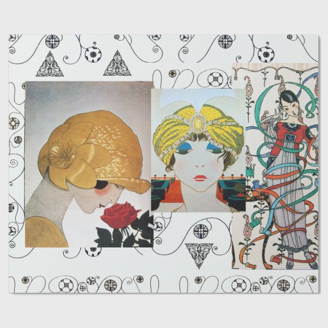 PAPIER CADEAU AMIE AVEC ROSE ROUGE, STUME DE BEAUTÉ ART DÉCO (Plat)