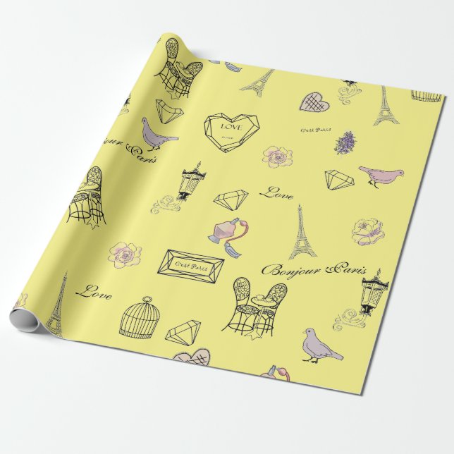 Papier Cadeau Amour à Peris Bohemian Chic Floral Voyageurs fille (Déroulé)