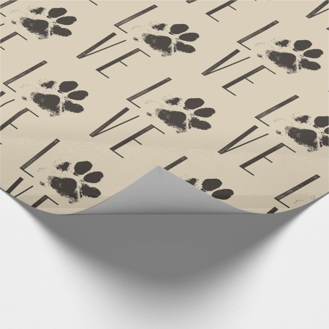 Papier Cadeau Amour avec Brown Grunge Pet Empreinte de patte Mot (Coin)