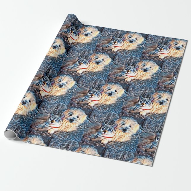 Papier Cadeau Amour des chats et des chiens (Déroulé)