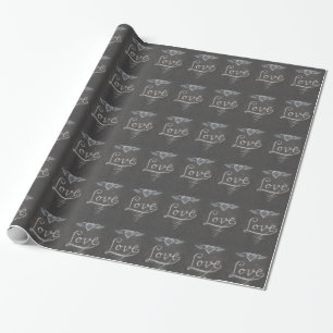 Papier Cadeau Amour et cœur à la craie sur tableau noir